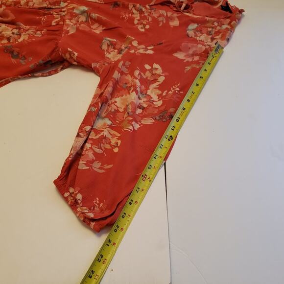 Torrid Voluminous Dress Size 2 Crinkle Gauze Floral Red Tie Neck Self Tie Belt - Picture 15 of 16